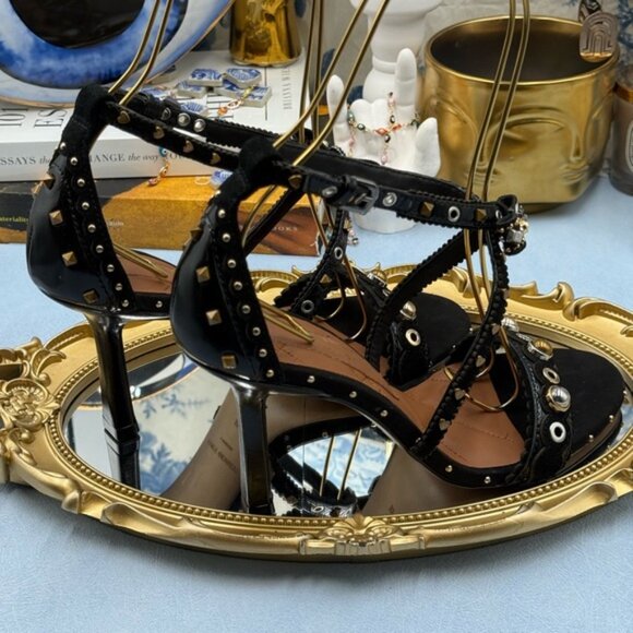 🆕 KURT GEIGER LONDON 🧿 NWOB Mini Bow Eyelet Heel Sandal, Black - Sz 37 US 7 - Picture 10 of 15